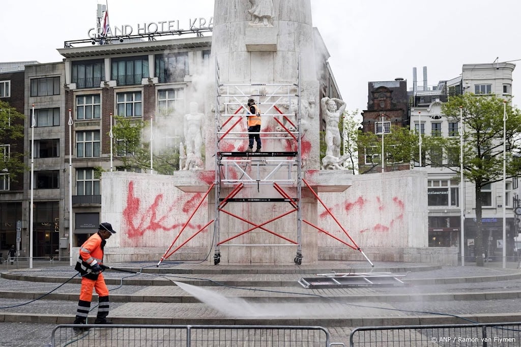 Bekladding Nationaal Monument op de Dam schoongespoten