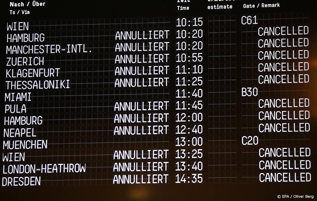 Honderden vluchten van Duitse luchthavens geschrapt om staking