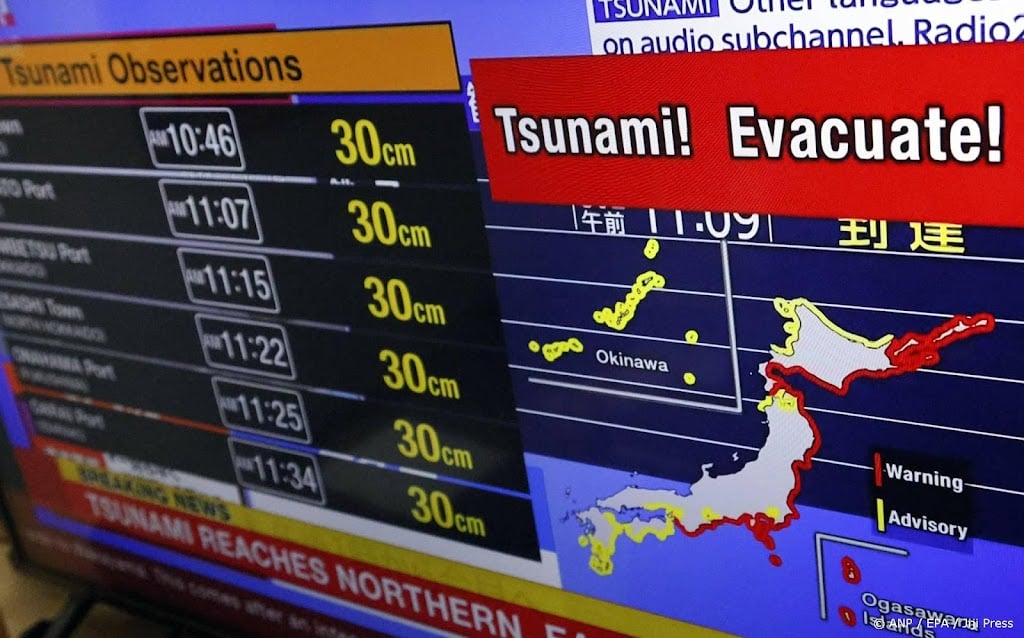 Evacuatie 1,9 miljoen Japanners bevolen na tsunamiwaarschuwing