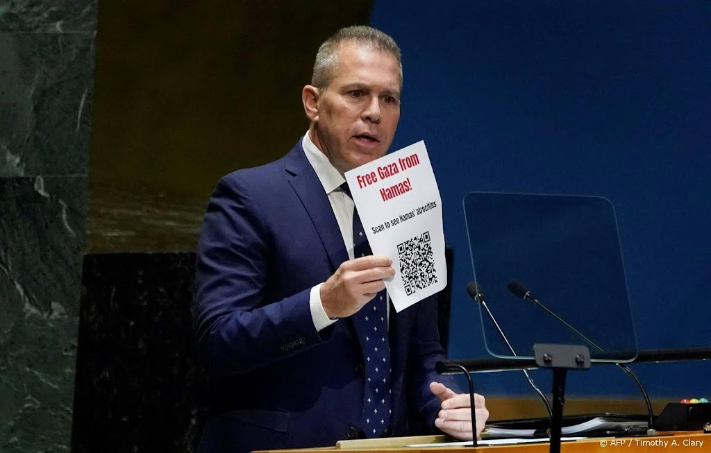 Israëlische vertegenwoordiger met Jodenster in VN-Veiligheidsraad