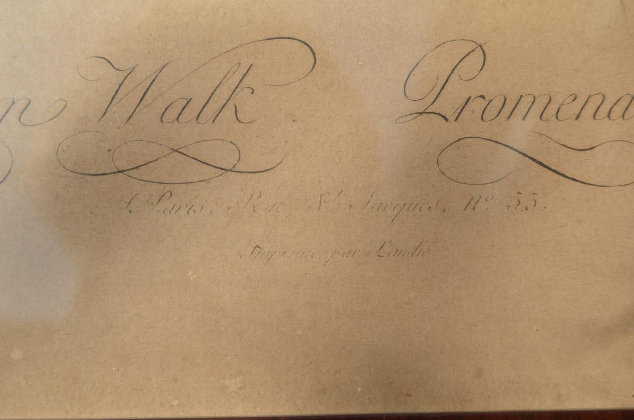 Franse gravure/ets ca 1787 'The Palais Royal Garden's Walk'