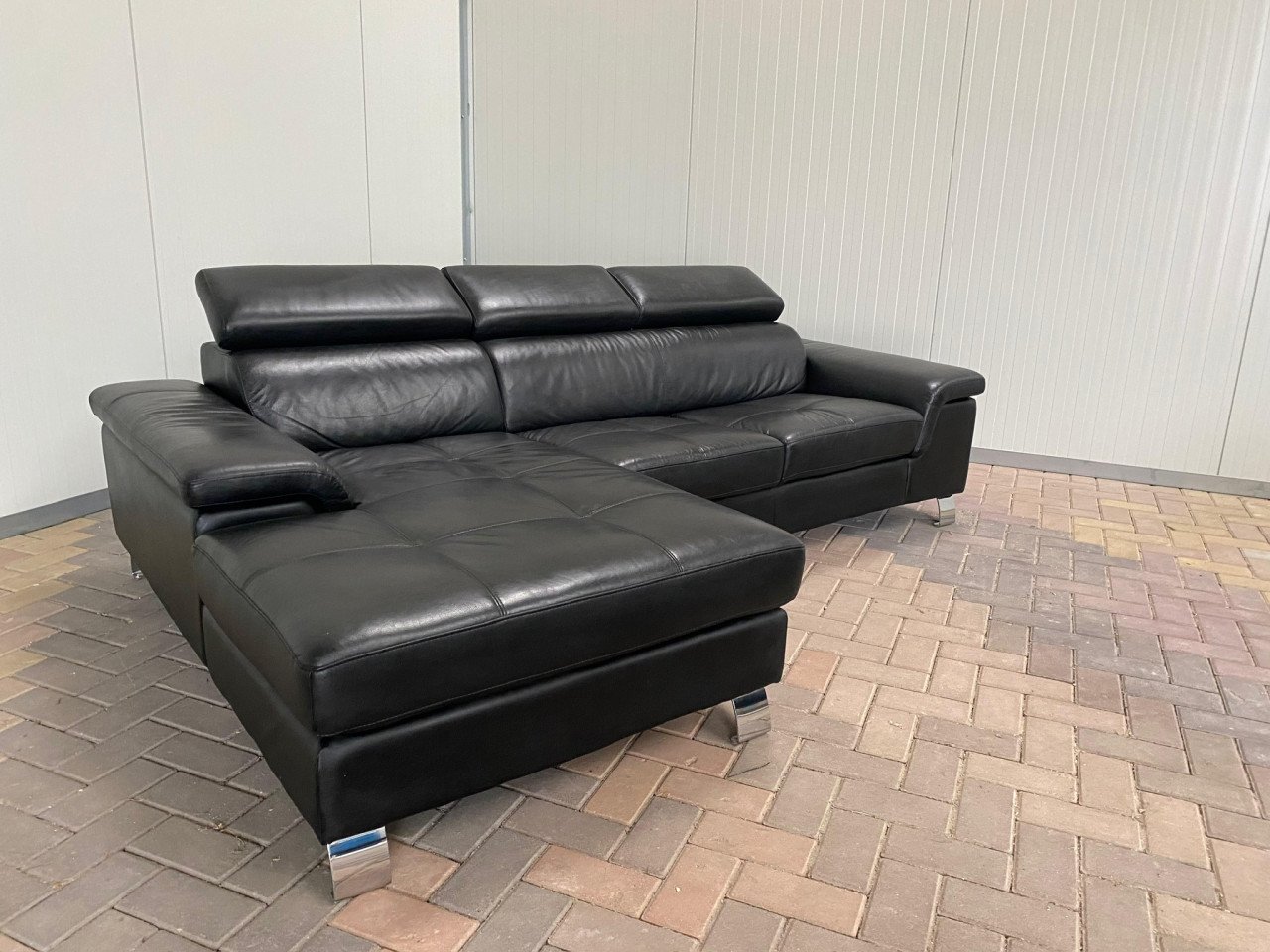 GRATIS LEVERING HEEL NL Zwarte Echt Leer Hoekbank met Chaise Longue