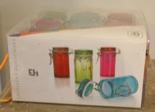 Set van 9 glazen gekleurde weckpotjes
