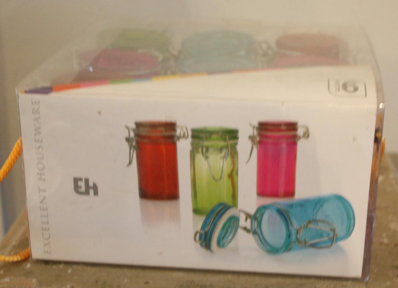 Set van 9 glazen gekleurde weckpotjes