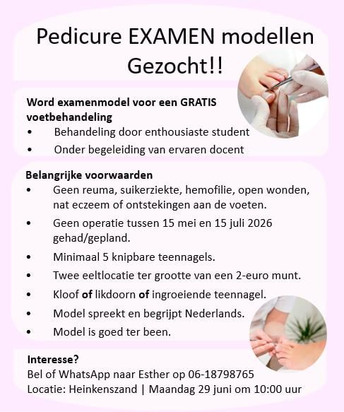 Gratis Pedicurebehandeling - Examenmodellen gezocht
