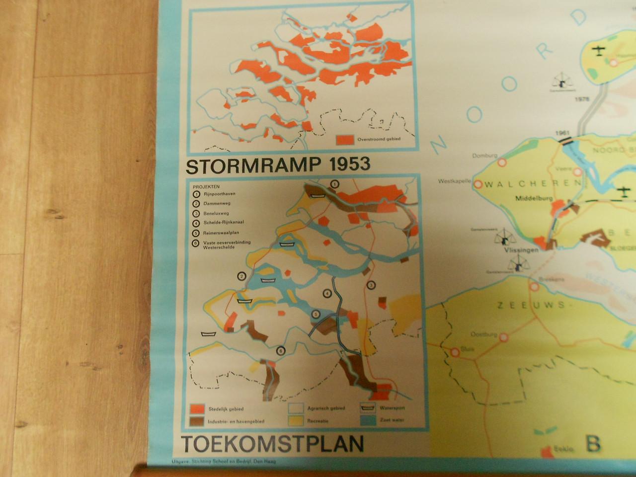 Oude schoolkaart Deltaplan stormramp 1953