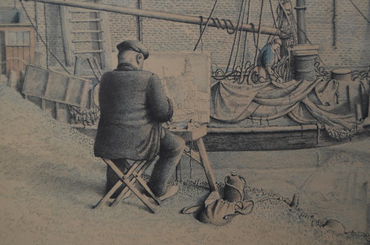 Litho/grafiek Jan Strube 1954 Kade van Veere