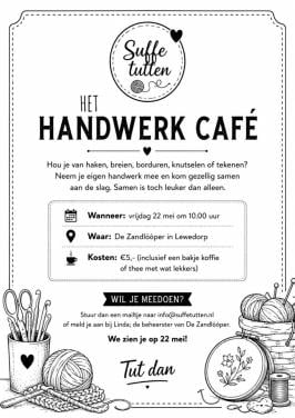 Handwerk cafe, samen creatief met een bakje koffie of thee met wat lekkers