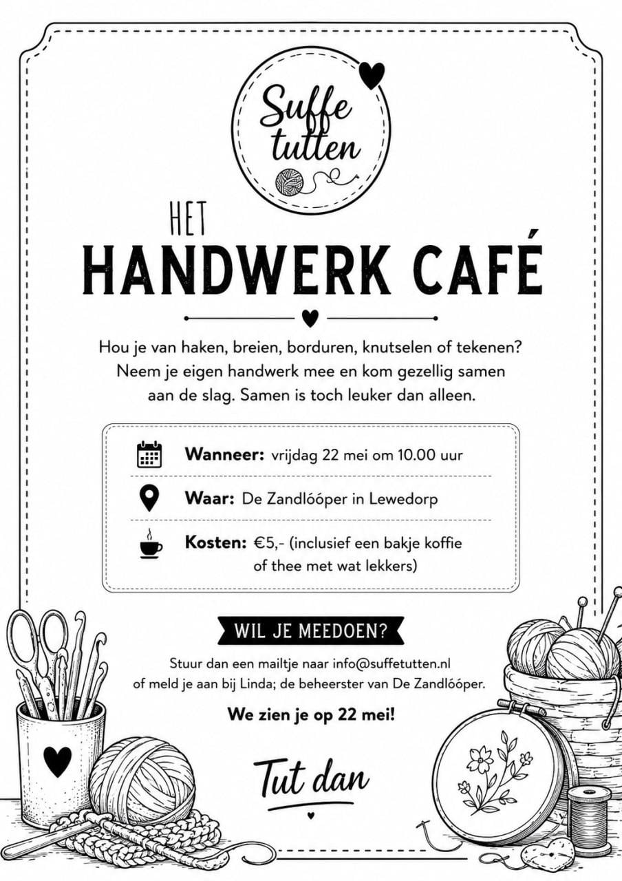 Handwerk cafe, samen creatief met een bakje koffie of thee met wat lekkers