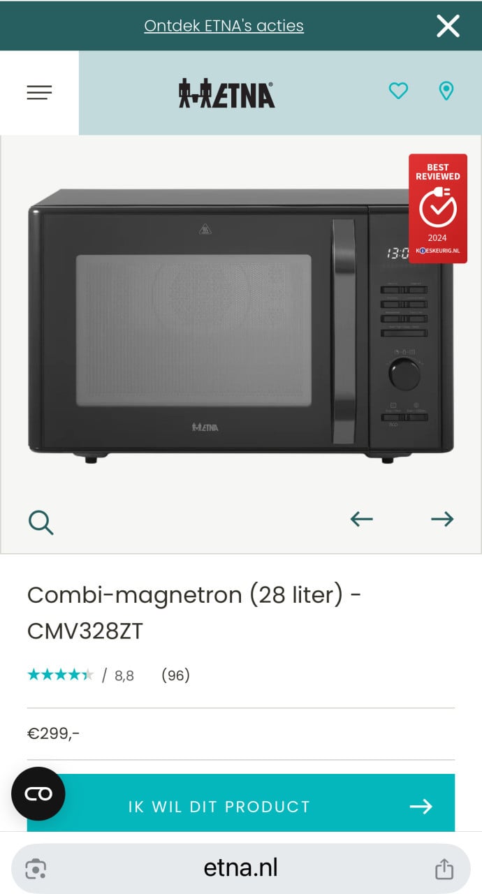 Combi-magnetron oven (28 liter) - CMV328ZT als nieuw