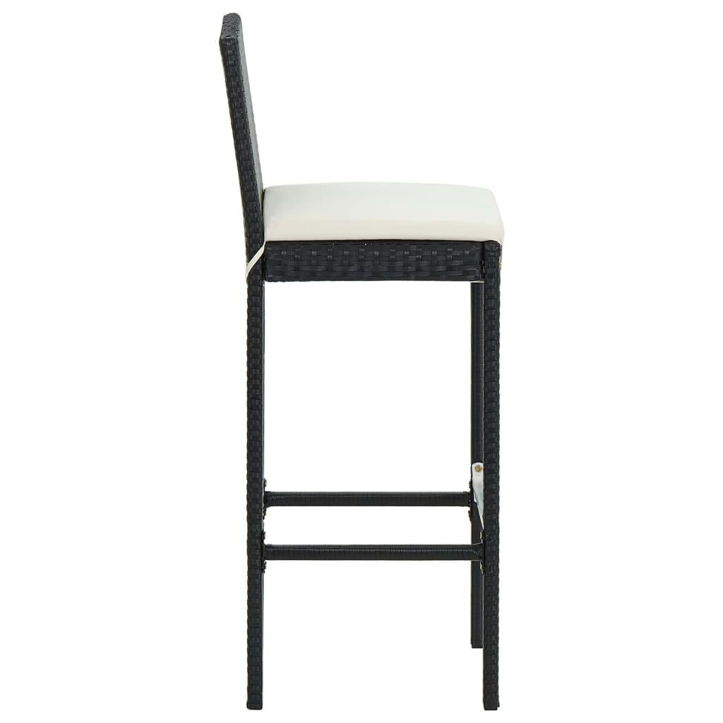 Barkrukken met kussens 2 st poly rattan zwart