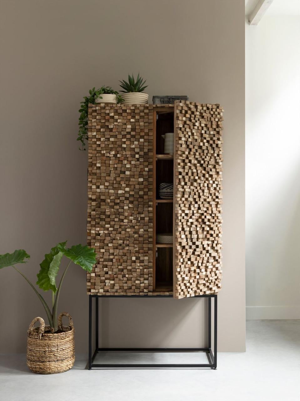 Teak bergkast Sticks, nu als showmodel afgeprijsd