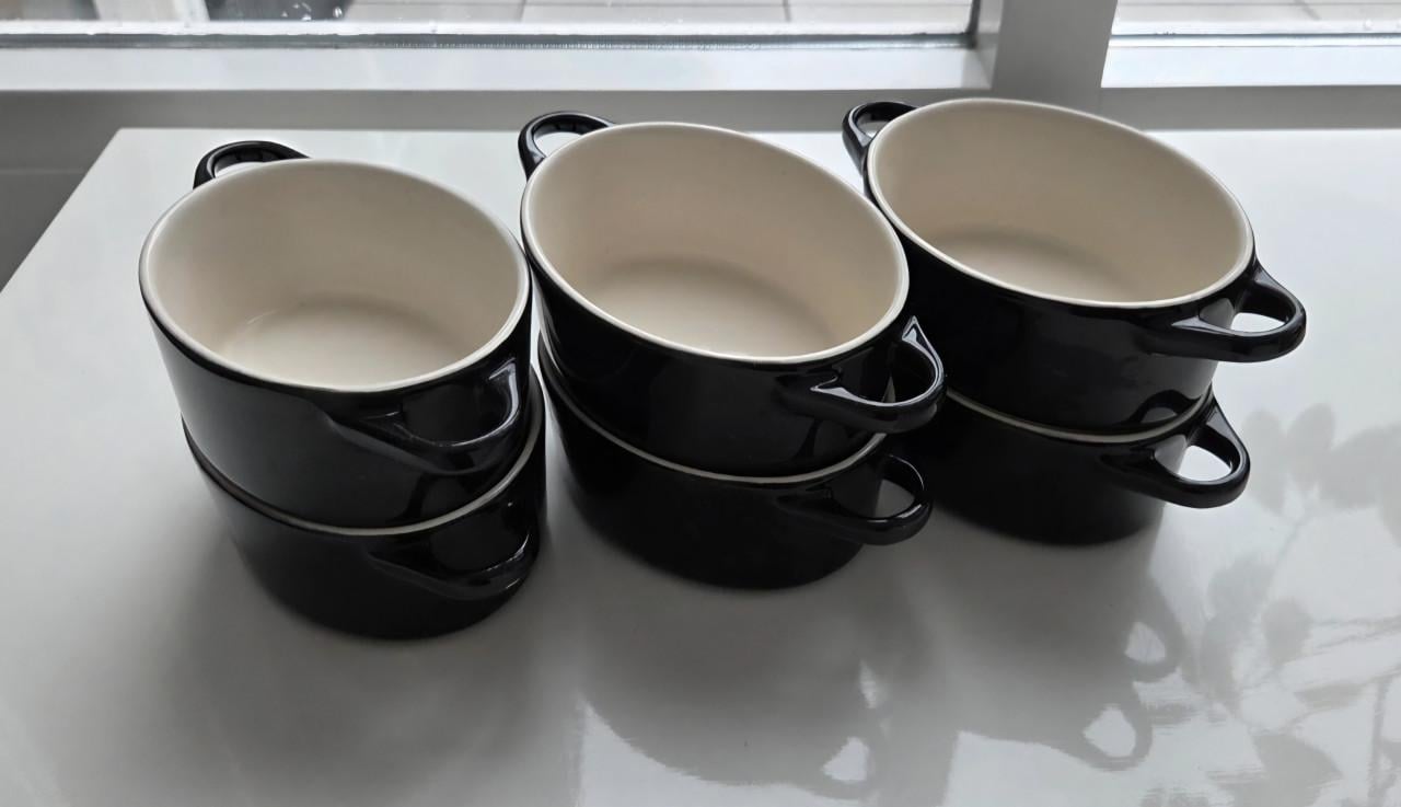 Set van 6 zwarte mini-cocottes / ovale ovenschaaltjes