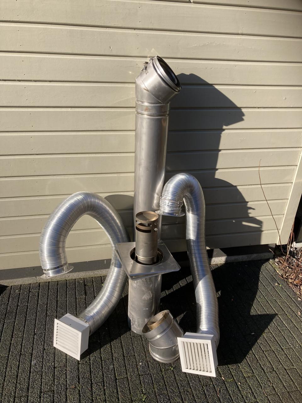 Compleet met dubbele/concentrische rvs afvoerkanalen, diameter 100/150mm