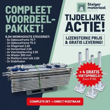 Complete Steigerset: SMK 8.2 meter wh + 4 rix voetspindel