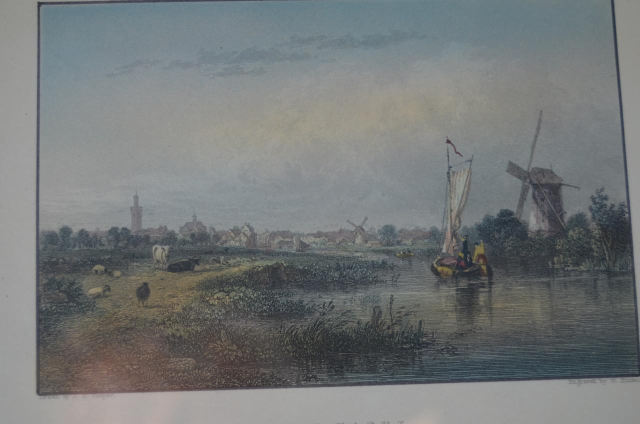 Gravure Den Haag door de weilanden gezien 1856.