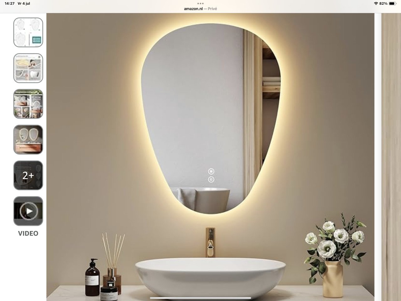 LED Spiegel asymmetrisch randloos met 2 lichtfuncties en anticondend