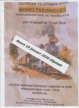 AFGELAST Modeltreinbeurs Bergen op Zoom 10 januari 2026 AFGELAST