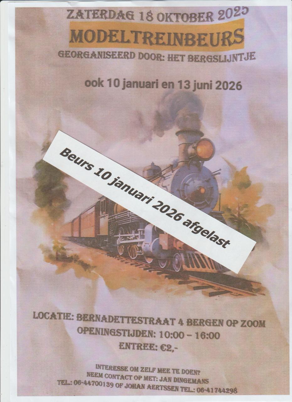 AFGELAST Modeltreinbeurs Bergen op Zoom 10 januari 2026 AFGELAST