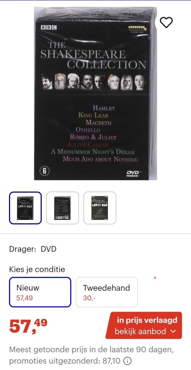 Dvd box The Shakespeare Collection 8 dvd's