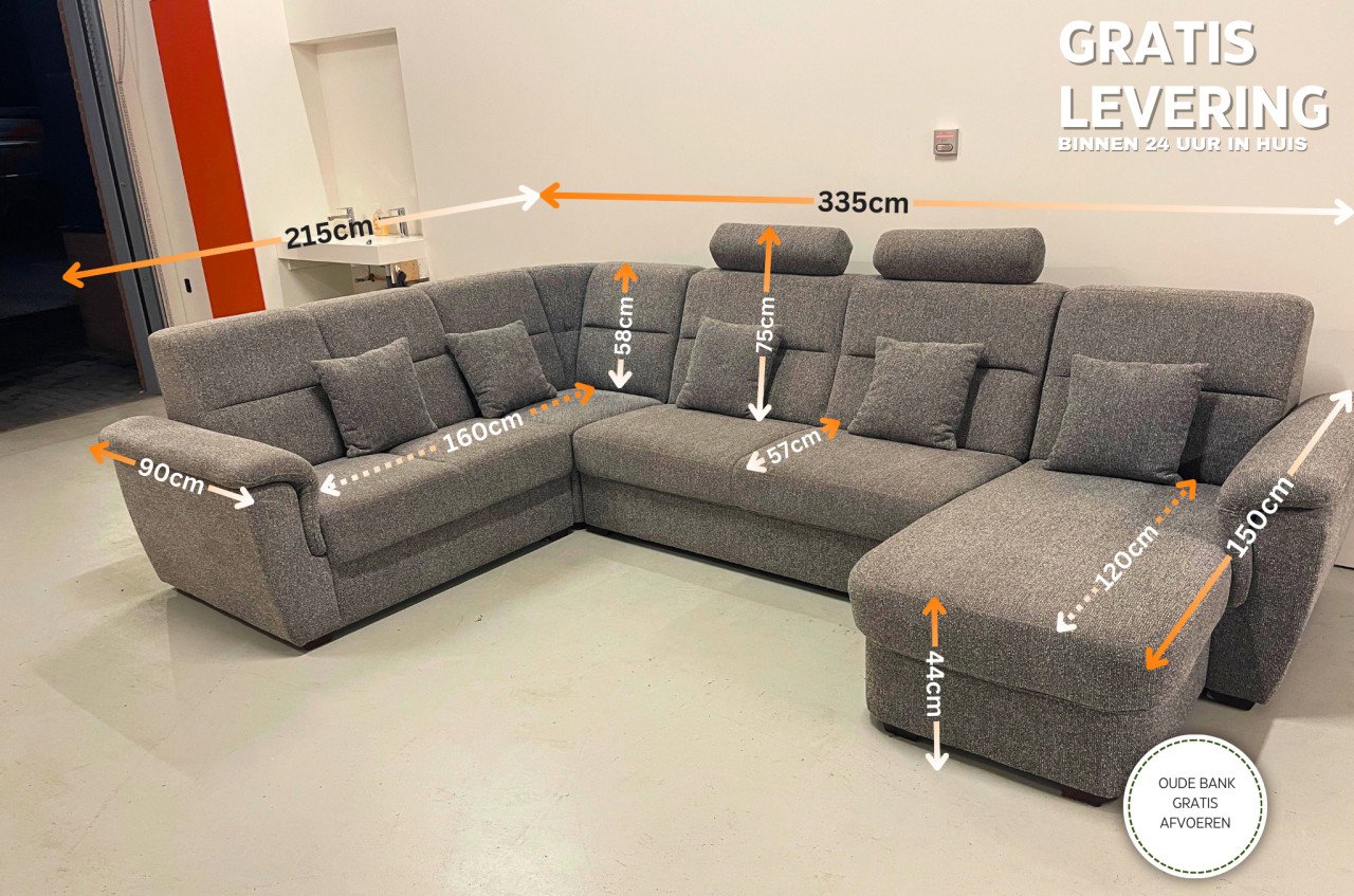 GRATIS LEVERING HEEL NL Groot Grijze Stoffen U Bankstel