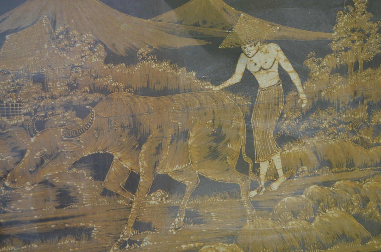 Grote Indonesische batik 'Boer met Buffel'