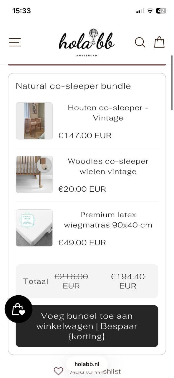 Woodies wieg hola bb co sleeper met matras