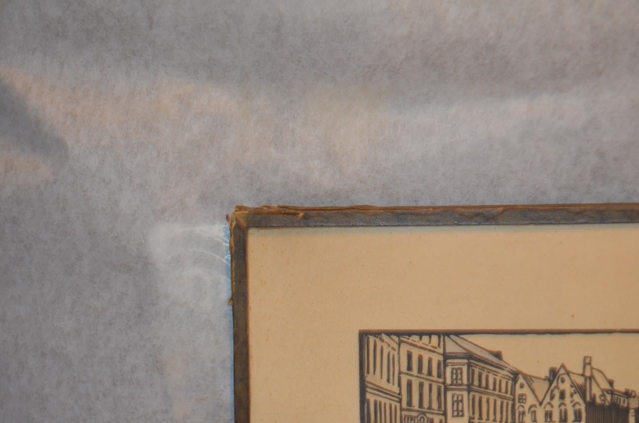 4 Etsjes gesign. ' E. Laun ' (?) dorps / stadsgezichten