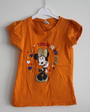 Oranje shirtje minnie mouse  maat 116-122