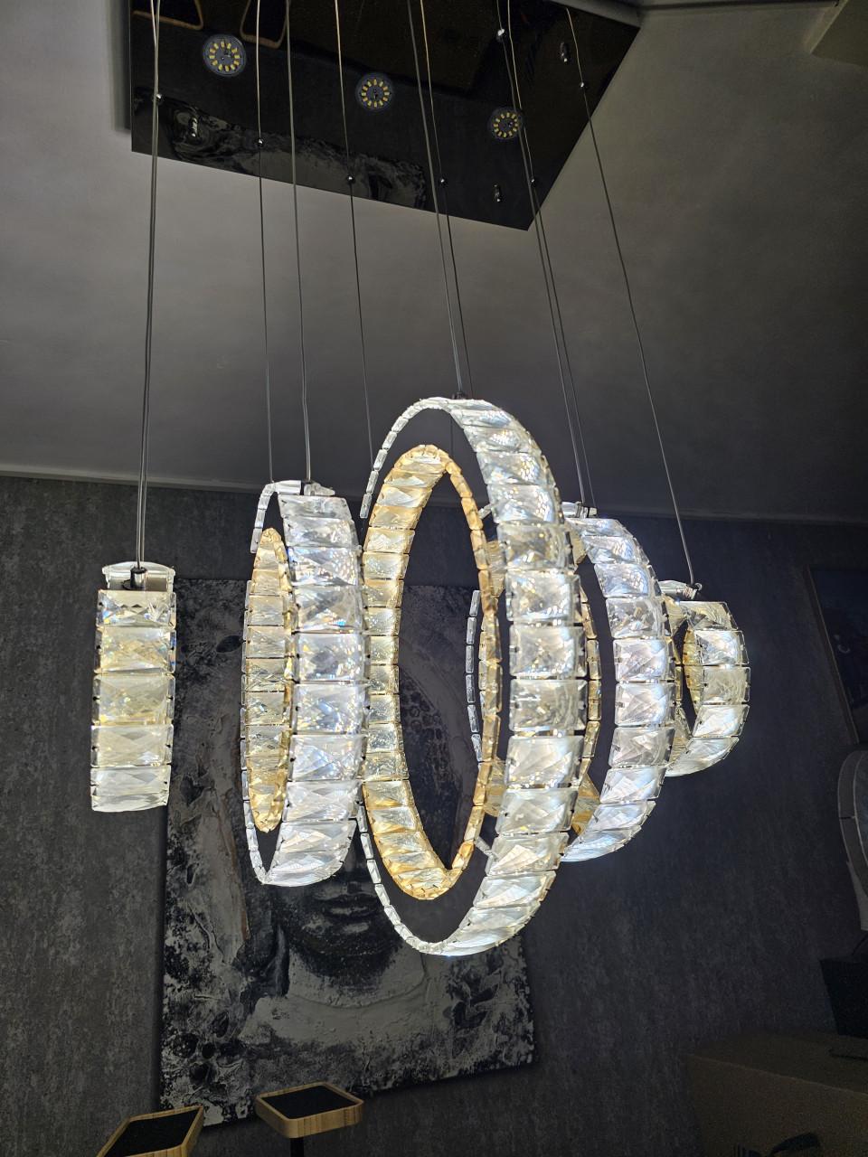 Plafond Hanglamp met 5 kristallen ringen