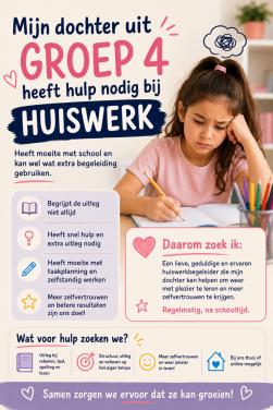 Gevraagd ondersteuning huiswerkbegeleiding groep 4