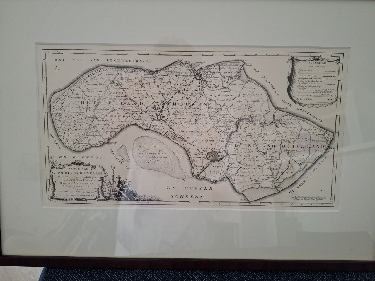 Kaart Schouwen-Duiveland -Repro -jaartal 1752 . Hattinga kaart. Heel mooi
