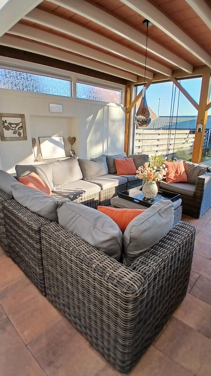 Tuinset loungeset hoek met fauteuil en poef/tafel 8 plaatsen