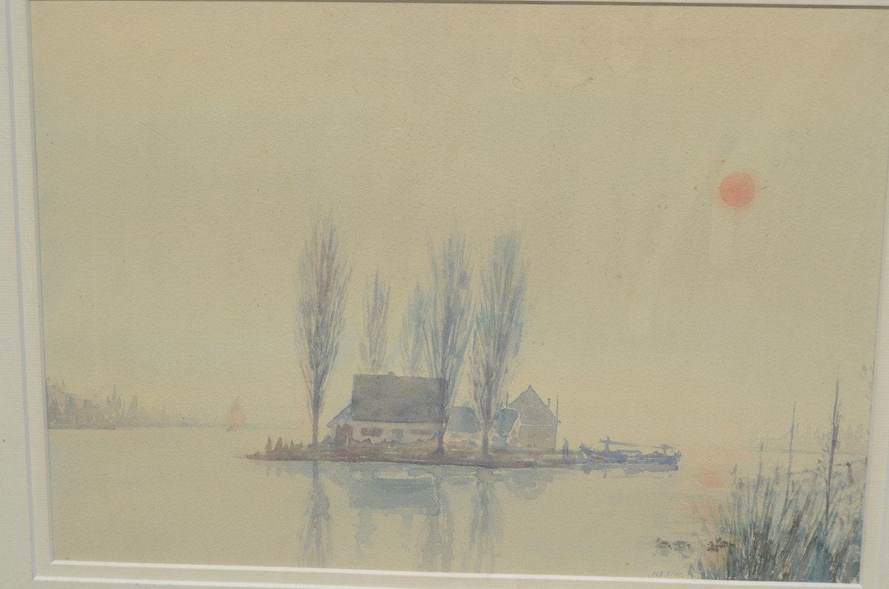Sfeervolle aquarel gesigneerd M. E. (Greet)Tims (1925 - )