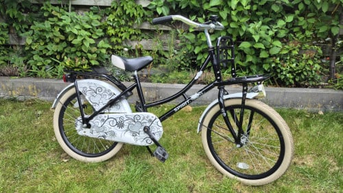 Fiets meisjesfiets omafiets transport zwart wit 20" bloemen