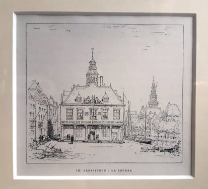 Zeeland: Beursgebouw Vlissingen Houtgravure uit 1881