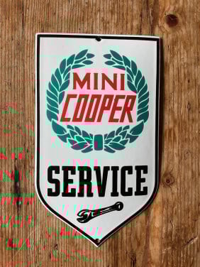 Emaille bord Mini Cooper