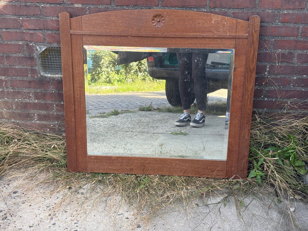 Mooie oude houten spiegel
