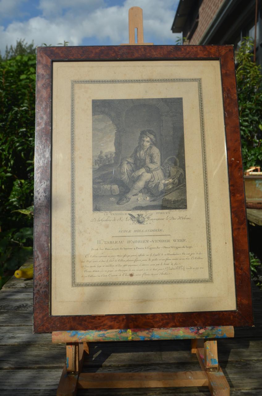 Franse gravure 'Le vendeur d'oeufs' ca 1786