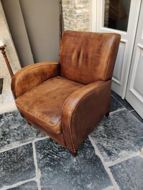 Vintage schapenleren Clubfauteuil - Cognacbruin
