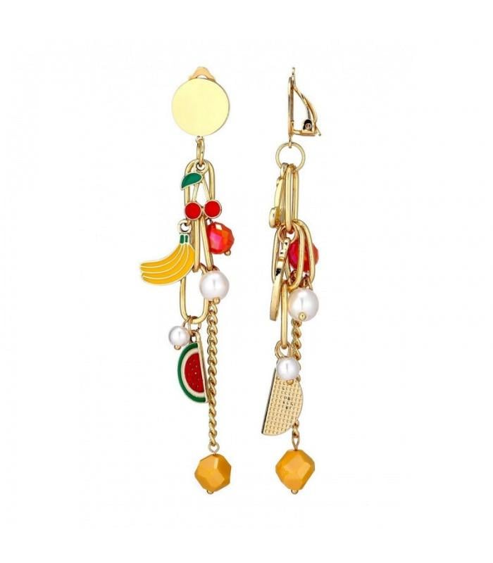 Oorclips met speels fruit design en goudkleurige ketting