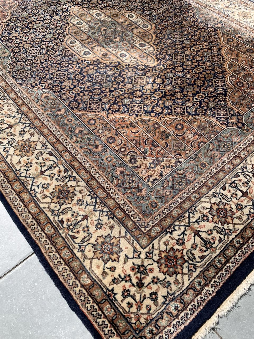 ✨Prachtig Sfeervol Blauw-Bruin Handgeknoopt Vintage Vloerkleed uit India ✨