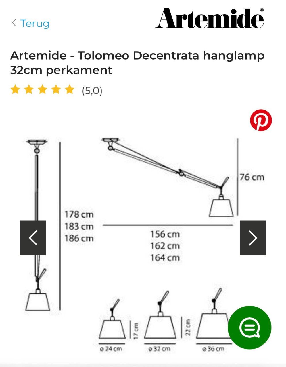 Artemide Tolomeo Decentrata hanglamp 40cm perkament