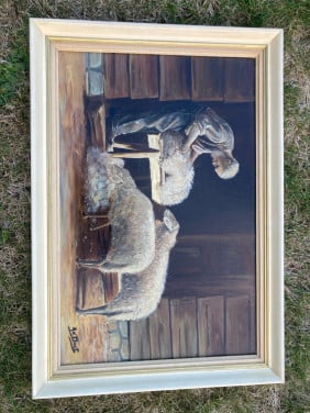 Schilderij schaapscheerder met schapen