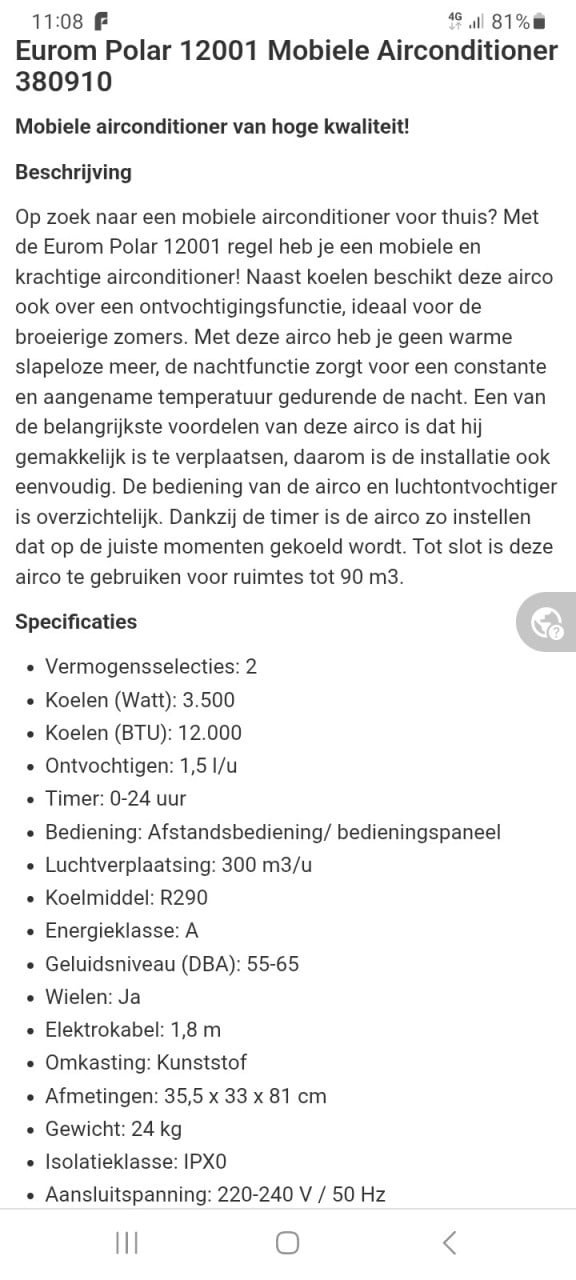 Airco merk Eurom
