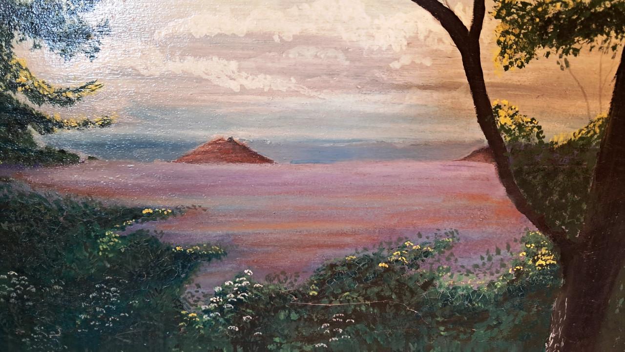 Schilderij romantisch Indisch? landschap met warme kleuren