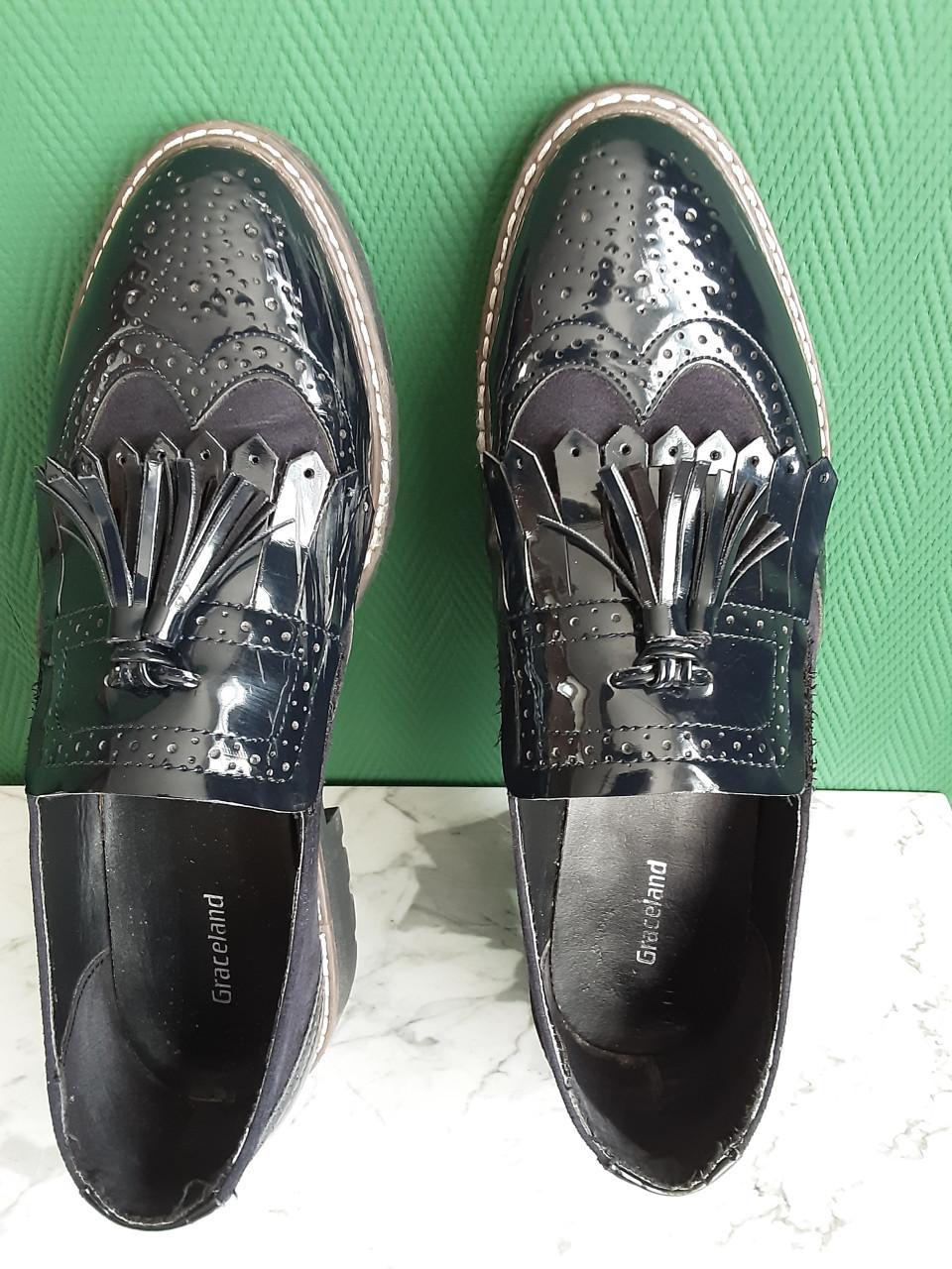 Graceland Blauwe Instappers 40 . leer en suedine