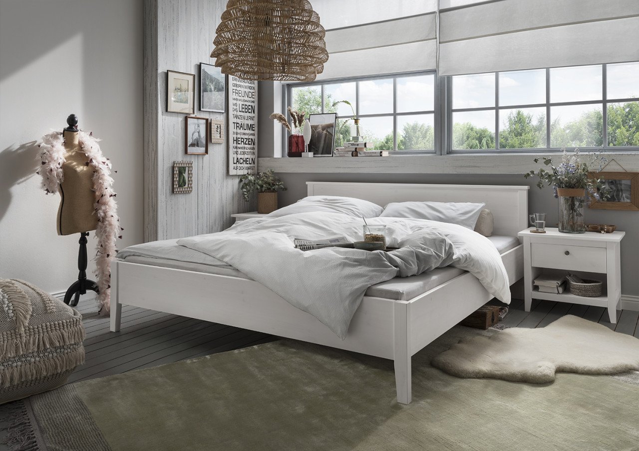 Tweepersoons bed Massief grenen hout. Puur natuur of Wit