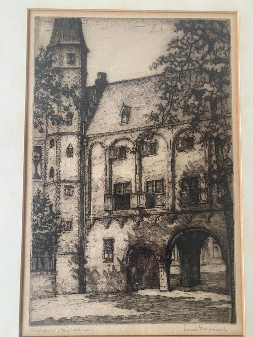 Mooie ets van abdijpoort Middelburg van Louis Heymans