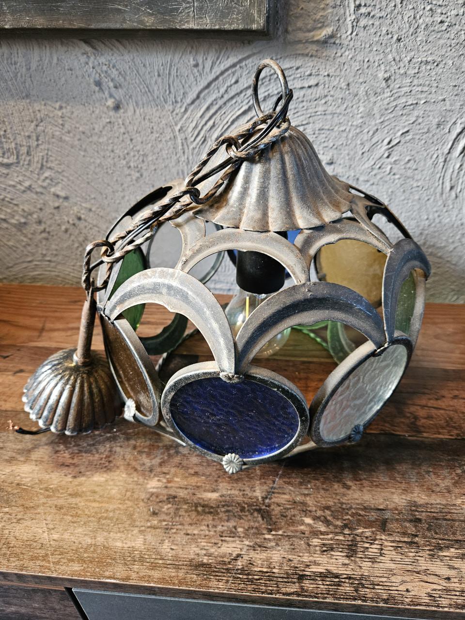 Vintage Hanglamp met Gekleurd Glas in lood - Oosters Design